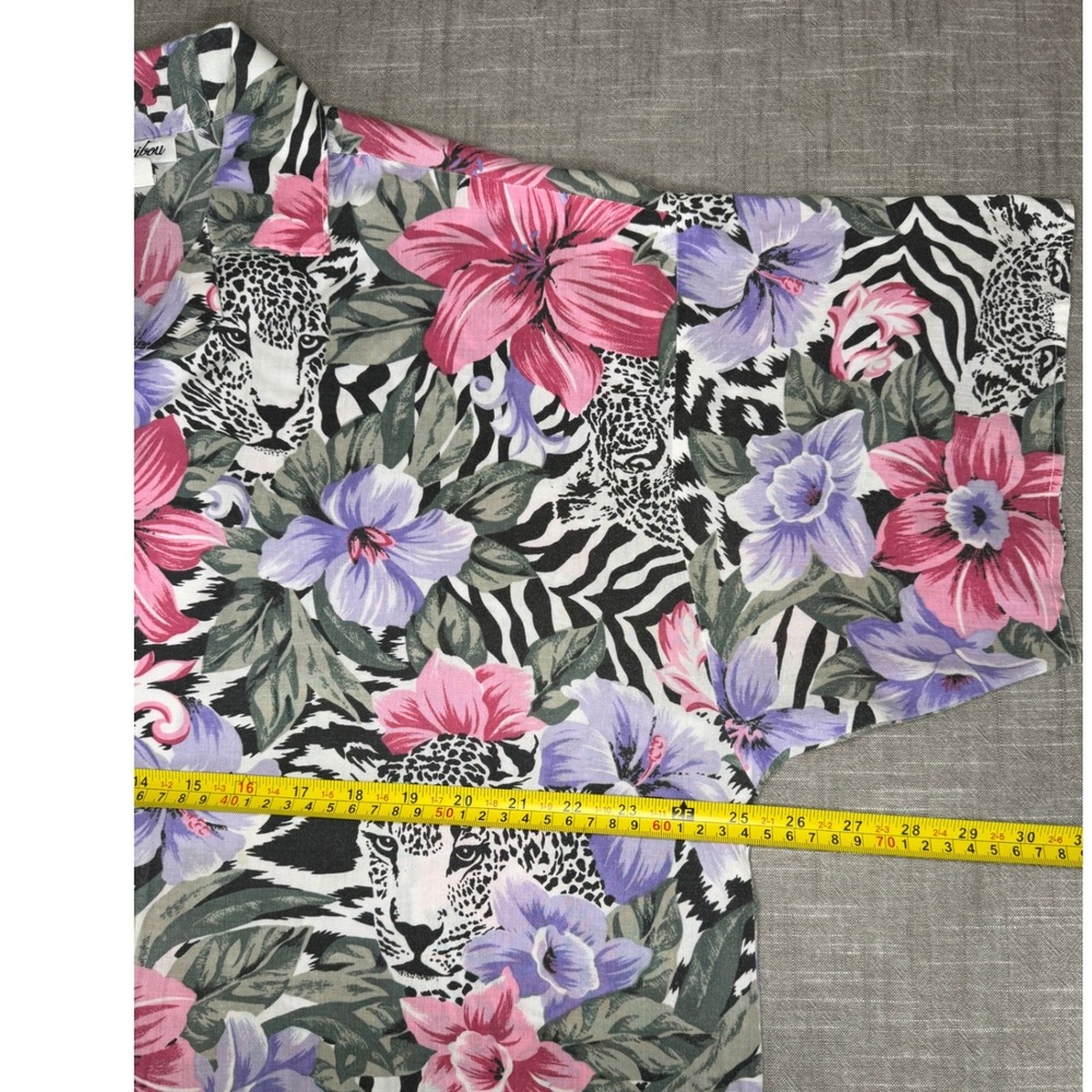 Ms Caribou Vintage Safari Print Floral Blouse 2X Leopard Zebra Tropical Pink 90s - Picture 6 of 9